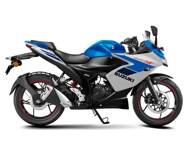 Suzuki Gixxer SF, front three quarter view, BLUE/SILVER