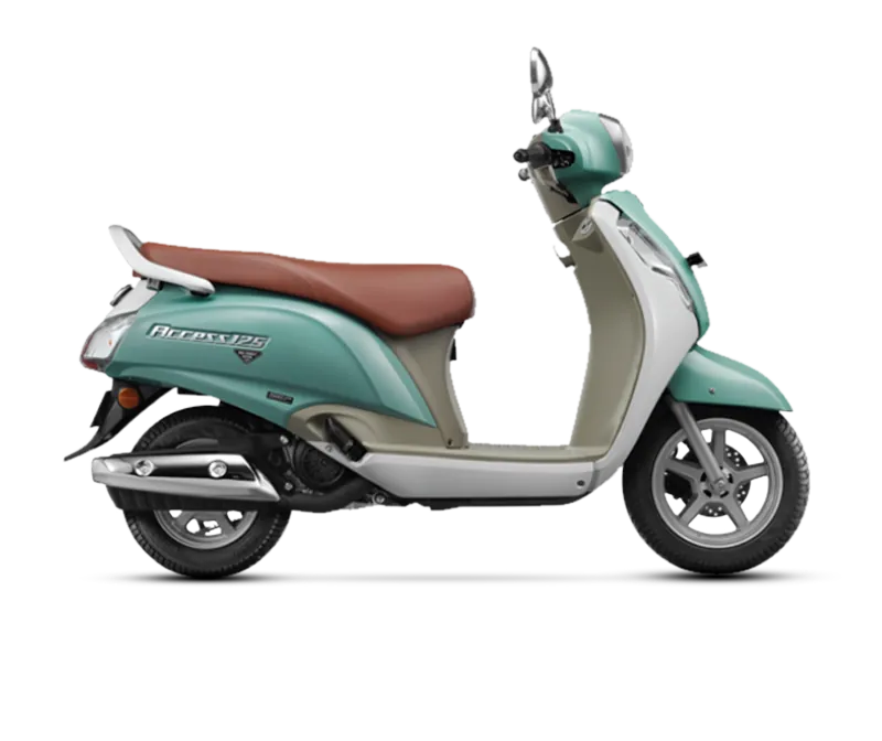 Suzuki Access 125, front three quarter view, GREEN/WHITE
