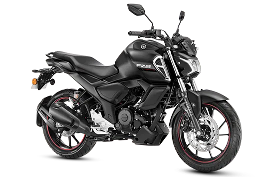 Yamaha FZS V4, front three quarter view, Matte Black   Black Wheel
