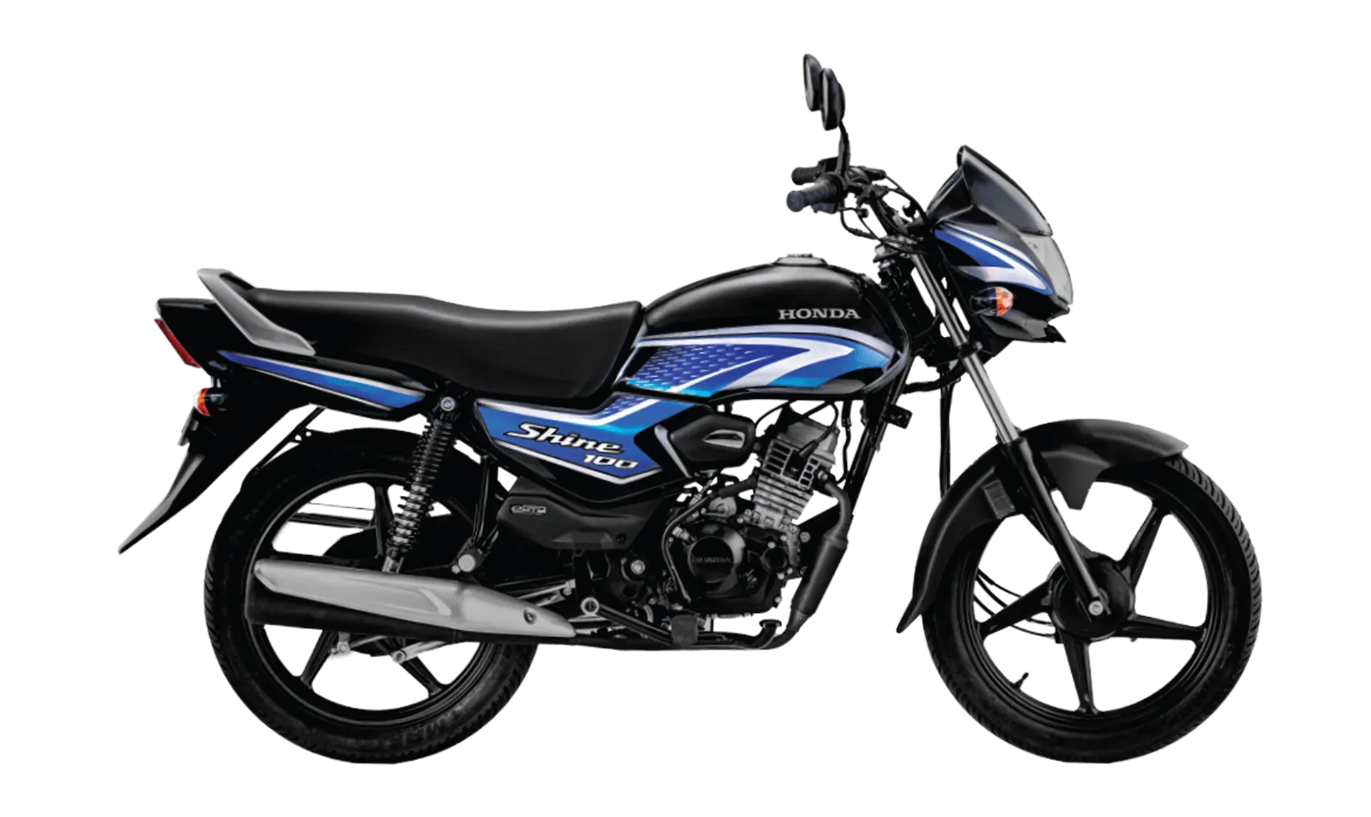 Honda Shine 100, front three quarter view, Blue