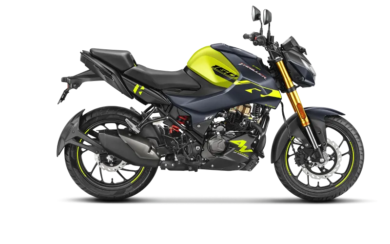 Hero Thriller 160R 4V, front three quarter view, Neon Shooting Star