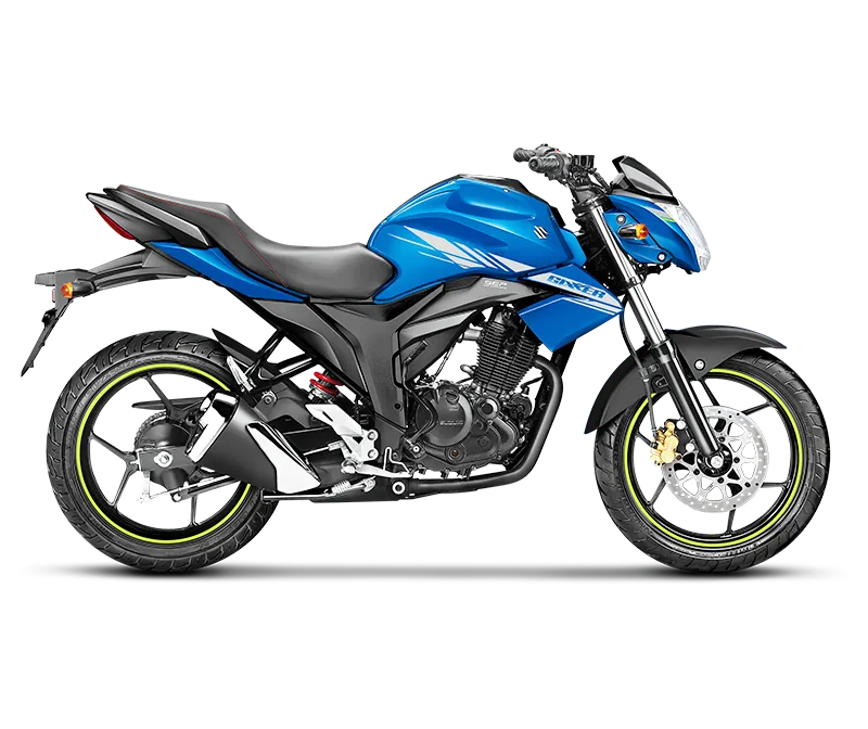 Suzuki Gixxer Monotone, front three quarter view, BLUE SILVER