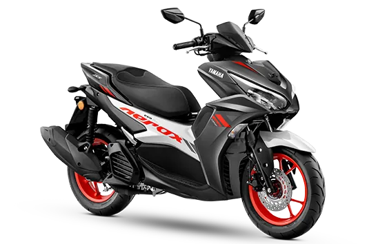 Yamaha Aerox 155 ABS, front three quarter view, Grey Vermillion