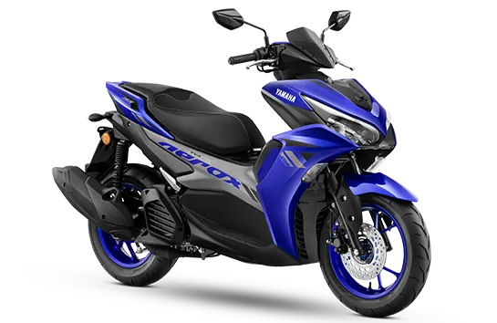 Yamaha Aerox 155 ABS, front three quarter view, Racing Blue