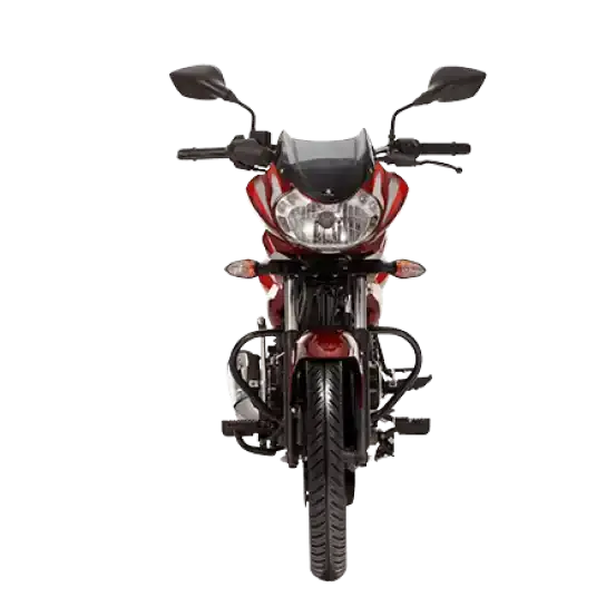 Bajaj Discover 125 Disc, front three quarter view, Ebony Black Blue Decal